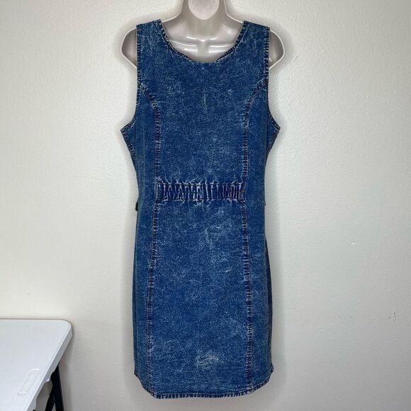 Vintage License Acid Wash Blue Denim Embellished Jumper Dress Women Size Small - Picture 7 of 14